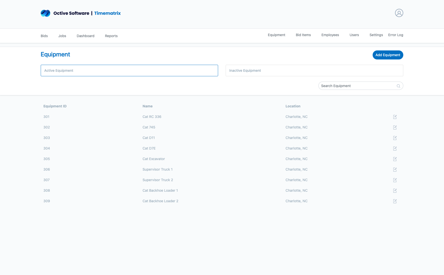 Equipment Management Interface